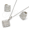 Sterling Silver Earring and Pendant Adult Set, with White Cubic Zirconia and White Micro Pave, Polished, Rhodium Finish, 10.286.0008