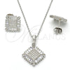 Sterling Silver Earring and Pendant Adult Set, with White Cubic Zirconia and White Micro Pave, Polished, Rhodium Finish, 10.286.0008