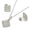 Sterling Silver Earring and Pendant Adult Set, with White Cubic Zirconia and White Micro Pave, Polished, Rhodium Finish, 10.286.0008