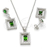 Sterling Silver Earring and Pendant Adult Set, with Green Cubic Zirconia and White Micro Pave, Polished, Rhodium Finish, 10.175.0030.2