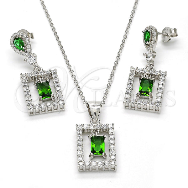 Sterling Silver Ring — Earring and Pendant Adult Set with Green Cubic — main product view — SKU 113854 | Plata 925 anillo — Earring and Pendant Adult Set with Green Cubic — SKU 113854