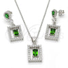 Sterling Silver Earring and Pendant Adult Set, with Green Cubic Zirconia and White Micro Pave, Polished, Rhodium Finish, 10.175.0030.2