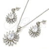 Sterling Silver Earring and Pendant Adult Set, Teardrop Design, with White Cubic Zirconia, Polished, Rhodium Finish, 10.175.0035