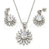 Sterling Silver Earring and Pendant Adult Set, Teardrop Design, with White Cubic Zirconia, Polished, Rhodium Finish, 10.175.0035
