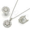 Sterling Silver Earring and Pendant Adult Set, with White Cubic Zirconia and White Micro Pave, Polished, Rhodium Finish, 10.175.0036