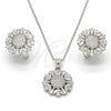 Sterling Silver Earring and Pendant Adult Set, with White Cubic Zirconia and White Micro Pave, Polished, Rhodium Finish, 10.175.0036
