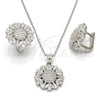 Sterling Silver Earring and Pendant Adult Set, with White Cubic Zirconia and White Micro Pave, Polished, Rhodium Finish, 10.175.0036