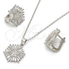 Sterling Silver Earring and Pendant Adult Set, with White Cubic Zirconia, Polished, Rhodium Finish, 10.175.0037