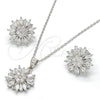 Sterling Silver Earring and Pendant Adult Set, Flower Design, with White Cubic Zirconia, Polished, Rhodium Finish, 10.175.0038