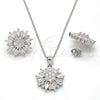 Sterling Silver Earring and Pendant Adult Set, Flower Design, with White Cubic Zirconia, Polished, Rhodium Finish, 10.175.0038
