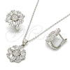 Sterling Silver Earring and Pendant Adult Set, with White Cubic Zirconia and White Micro Pave, Polished, Rhodium Finish, 10.175.0040