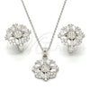 Sterling Silver Earring and Pendant Adult Set, with White Cubic Zirconia and White Micro Pave, Polished, Rhodium Finish, 10.175.0040
