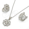 Sterling Silver Earring and Pendant Adult Set, with White Cubic Zirconia and White Micro Pave, Polished, Rhodium Finish, 10.175.0040