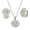 Sterling Silver Earring and Pendant Adult Set, with White Cubic Zirconia and White Micro Pave, Polished, Rhodium Finish, 10.175.0040