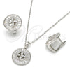 Sterling Silver Earring and Pendant Adult Set, Flower Design, with White Cubic Zirconia and White Crystal, Polished, Rhodium Finish, 10.175.0042