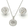 Sterling Silver Earring and Pendant Adult Set, Flower Design, with White Cubic Zirconia and White Crystal, Polished, Rhodium Finish, 10.175.0042