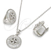Sterling Silver Earring and Pendant Adult Set, Flower Design, with White Cubic Zirconia and White Crystal, Polished, Rhodium Finish, 10.175.0042