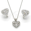 Sterling Silver Earring and Pendant Adult Set, Heart Design, with White Cubic Zirconia, Polished, Rhodium Finish, 10.175.0043