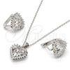 Sterling Silver Earring and Pendant Adult Set, Heart Design, with White Cubic Zirconia, Polished, Rhodium Finish, 10.175.0043
