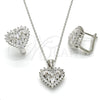 Sterling Silver Earring and Pendant Adult Set, Heart Design, with White Cubic Zirconia, Polished, Rhodium Finish, 10.175.0043