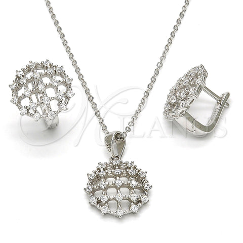 Sterling Silver Earring and Pendant Adult Set, with White Cubic Zirconia, Polished, Rhodium Finish, 10.175.0044