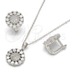 Sterling Silver Earring and Pendant Adult Set, with White Cubic Zirconia and White Micro Pave, Polished, Rhodium Finish, 10.175.0045
