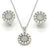 Sterling Silver Earring and Pendant Adult Set, with White Cubic Zirconia and White Micro Pave, Polished, Rhodium Finish, 10.175.0045
