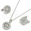Sterling Silver Earring and Pendant Adult Set, with White Cubic Zirconia and White Micro Pave, Polished, Rhodium Finish, 10.175.0045