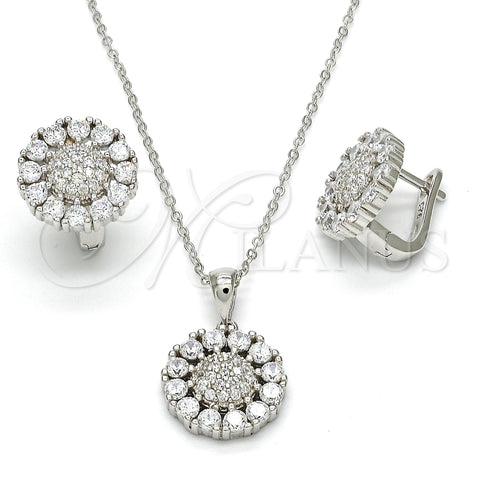 Sterling Silver Earring and Pendant Adult Set, with White Cubic Zirconia and White Micro Pave, Polished, Rhodium Finish, 10.175.0045
