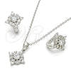 Sterling Silver Earring and Pendant Adult Set, with White Cubic Zirconia, Polished, Rhodium Finish, 10.175.0047