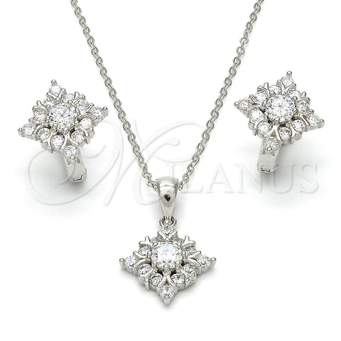 Sterling Silver Earring and Pendant Adult Set, with White Cubic Zirconia, Polished, Rhodium Finish, 10.175.0047