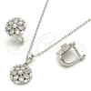 Sterling Silver Earring and Pendant Adult Set, Flower Design, with White Cubic Zirconia, Polished, Rhodium Finish, 10.175.0048