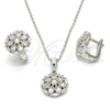 Sterling Silver Earring and Pendant Adult Set, Flower Design, with White Cubic Zirconia, Polished, Rhodium Finish, 10.175.0048