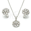 Sterling Silver Earring and Pendant Adult Set, Flower Design, with White Cubic Zirconia, Polished, Rhodium Finish, 10.175.0048