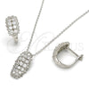 Sterling Silver Earring and Pendant Adult Set, with White Cubic Zirconia and White Micro Pave, Polished, Rhodium Finish, 10.175.0049