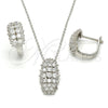 Sterling Silver Earring and Pendant Adult Set, with White Cubic Zirconia and White Micro Pave, Polished, Rhodium Finish, 10.175.0049