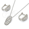 Sterling Silver Earring and Pendant Adult Set, with White Cubic Zirconia and White Micro Pave, Polished, Rhodium Finish, 10.175.0049