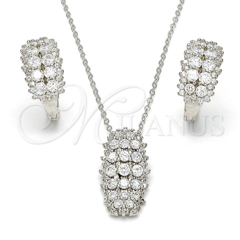 Sterling Silver Earring and Pendant Adult Set, with White Cubic Zirconia and White Micro Pave, Polished, Rhodium Finish, 10.175.0049