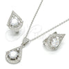 Sterling Silver Earring and Pendant Adult Set, Teardrop Design, with White Cubic Zirconia, Polished, Rhodium Finish, 10.175.0051