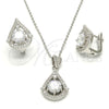 Sterling Silver Earring and Pendant Adult Set, Teardrop Design, with White Cubic Zirconia, Polished, Rhodium Finish, 10.175.0051