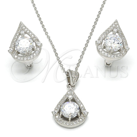 Sterling Silver Earring and Pendant Adult Set, Teardrop Design, with White Cubic Zirconia, Polished, Rhodium Finish, 10.175.0051