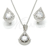 Sterling Silver Earring and Pendant Adult Set, Teardrop Design, with White Cubic Zirconia, Polished, Rhodium Finish, 10.175.0051