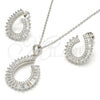 Sterling Silver Earring and Pendant Adult Set, Teardrop Design, with White Cubic Zirconia and White Micro Pave, Polished, Rhodium Finish, 10.286.0014