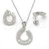 Sterling Silver Earring and Pendant Adult Set, Teardrop Design, with White Cubic Zirconia and White Micro Pave, Polished, Rhodium Finish, 10.286.0014