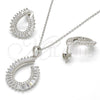 Sterling Silver Earring and Pendant Adult Set, Teardrop Design, with White Cubic Zirconia and White Micro Pave, Polished, Rhodium Finish, 10.286.0014