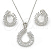 Sterling Silver Earring and Pendant Adult Set, Teardrop Design, with White Cubic Zirconia and White Micro Pave, Polished, Rhodium Finish, 10.286.0014