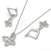 Sterling Silver Earring and Pendant Adult Set, Butterfly Design, with White Cubic Zirconia, Polished, Rhodium Finish, 10.286.0015
