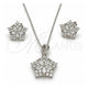 Sterling Silver Earring and Pendant Adult Set, Star and Flower Design, with White Cubic Zirconia, Polished, Rhodium Finish, 10.286.0016