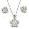 Sterling Silver Earring and Pendant Adult Set, Star and Flower Design, with White Cubic Zirconia, Polished, Rhodium Finish, 10.286.0016