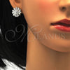 Sterling Silver Earring and Pendant Adult Set, Flower Design, with White Cubic Zirconia and White Micro Pave, Polished, Rhodium Finish, 10.286.0019